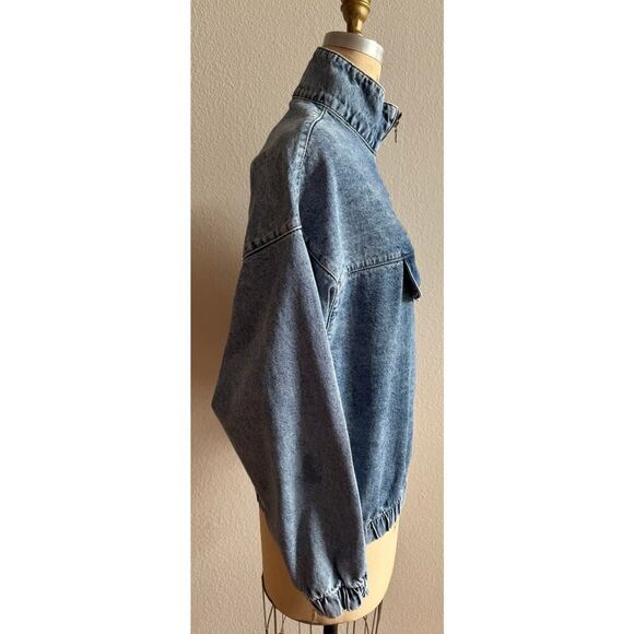 Boohoo Blue Acid Washed Pullover Jean Jacket 3/4 Zip Sz 6 EUC - Picture 3 of 5